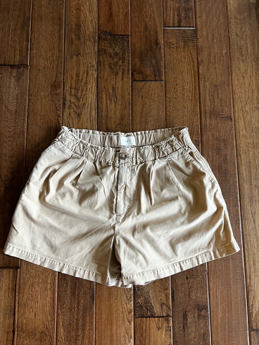 LOFT High-Waist Beige Paperbag Shorts